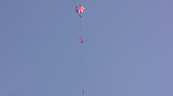 Sally Ride descending under main parachute